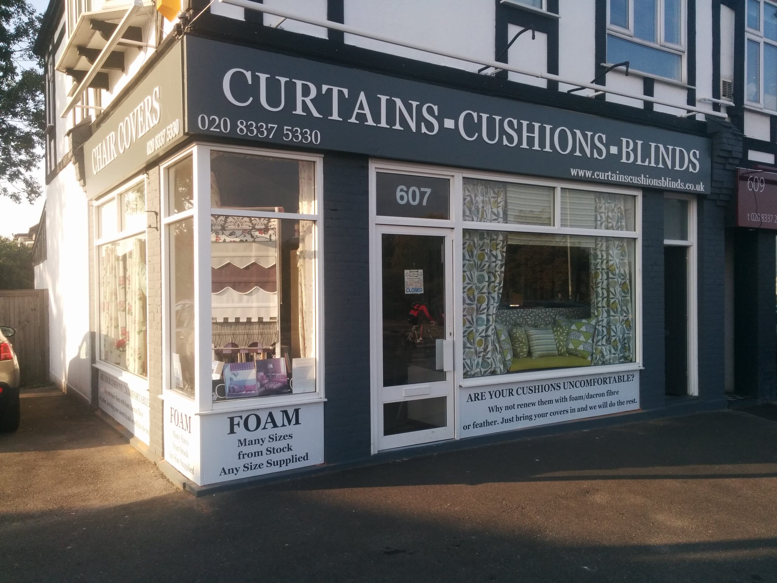 The exterior of our Curtains Cushions Blinds Shop in London Road, North Cheam, SM3 9DF